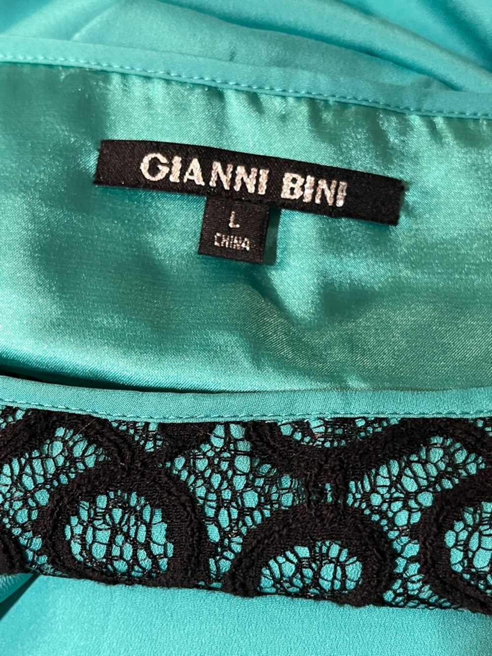 Gianna Bini | Blouson elastic waist mini dress Women’s size L turquoise & lace - Picture 3 of 6